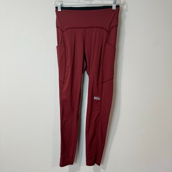 REI Co-op Women's Swiftland 7/8 Running Tights Stretch Ankle Reflective Red Med - Picture 1 of 8